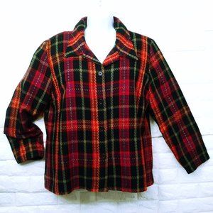 Vintage 80s Kensington Square Plaid Jacket Boxy Boucle Shacket -XL Bold Bright